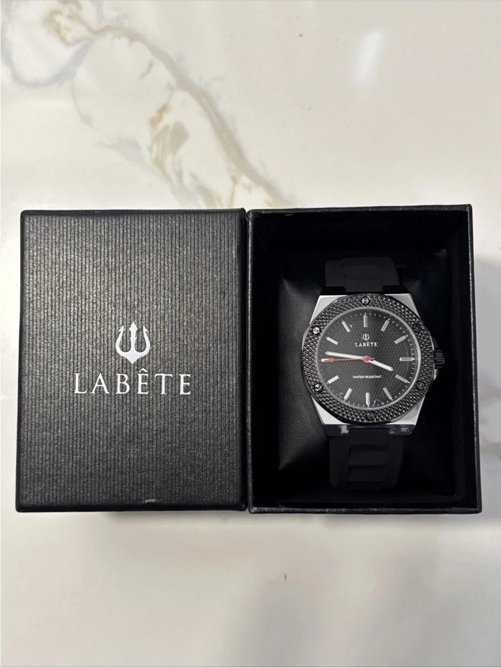 LABÈTE Black Dial Men’s Watch with Red Accents